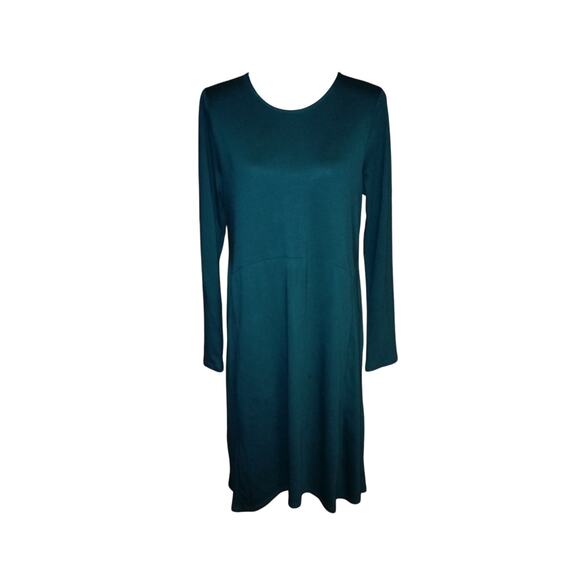 Pure J Jill Size S Dipped Hem Swing Dress Green Pima Cotton Modal Pockets - Picture 1 of 4